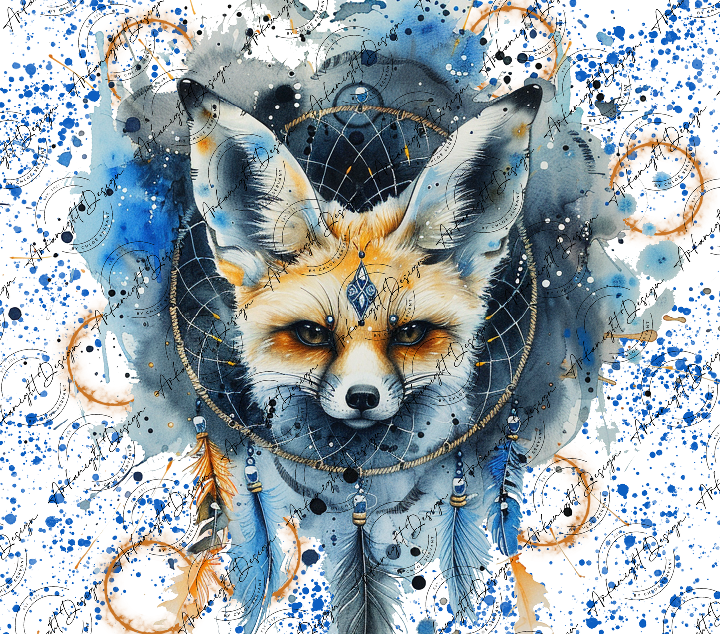 Watercolor Boho Fennec Fox