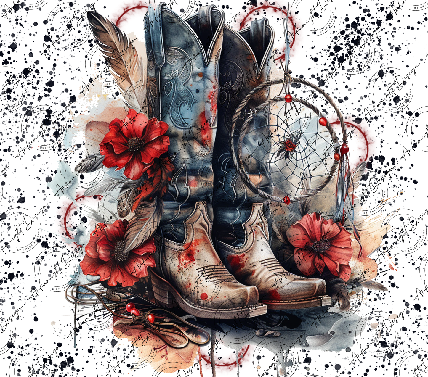 Watercolor Boho Cowgirl Boots