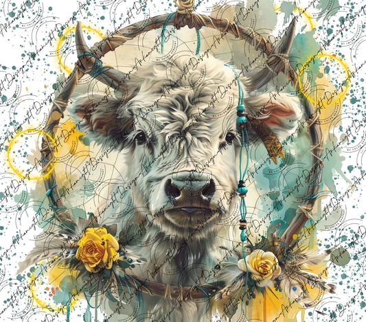 Impression - Watercolor Boho White Highland Cow