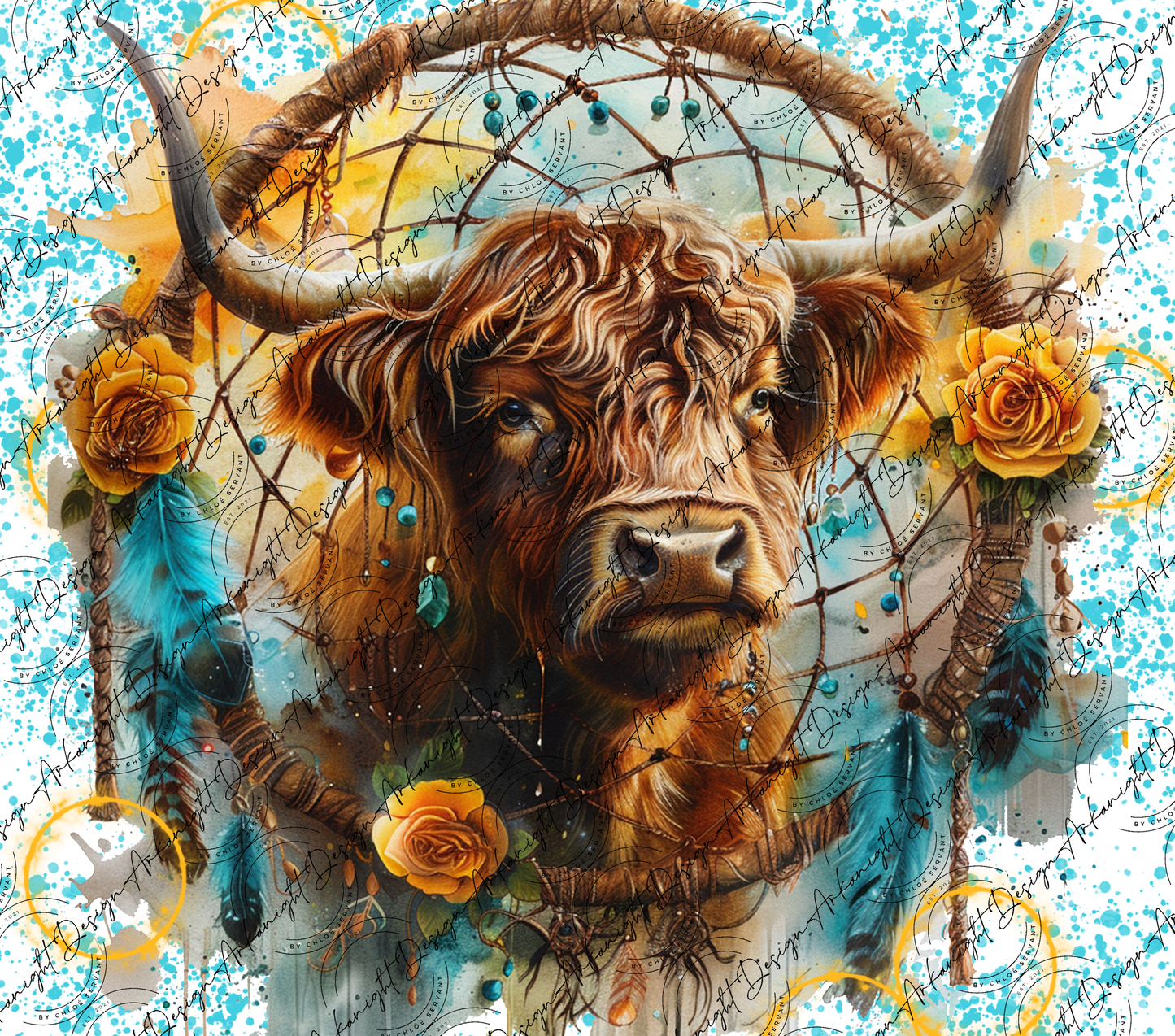 Watercolor Boho Highland Cow - 2.0