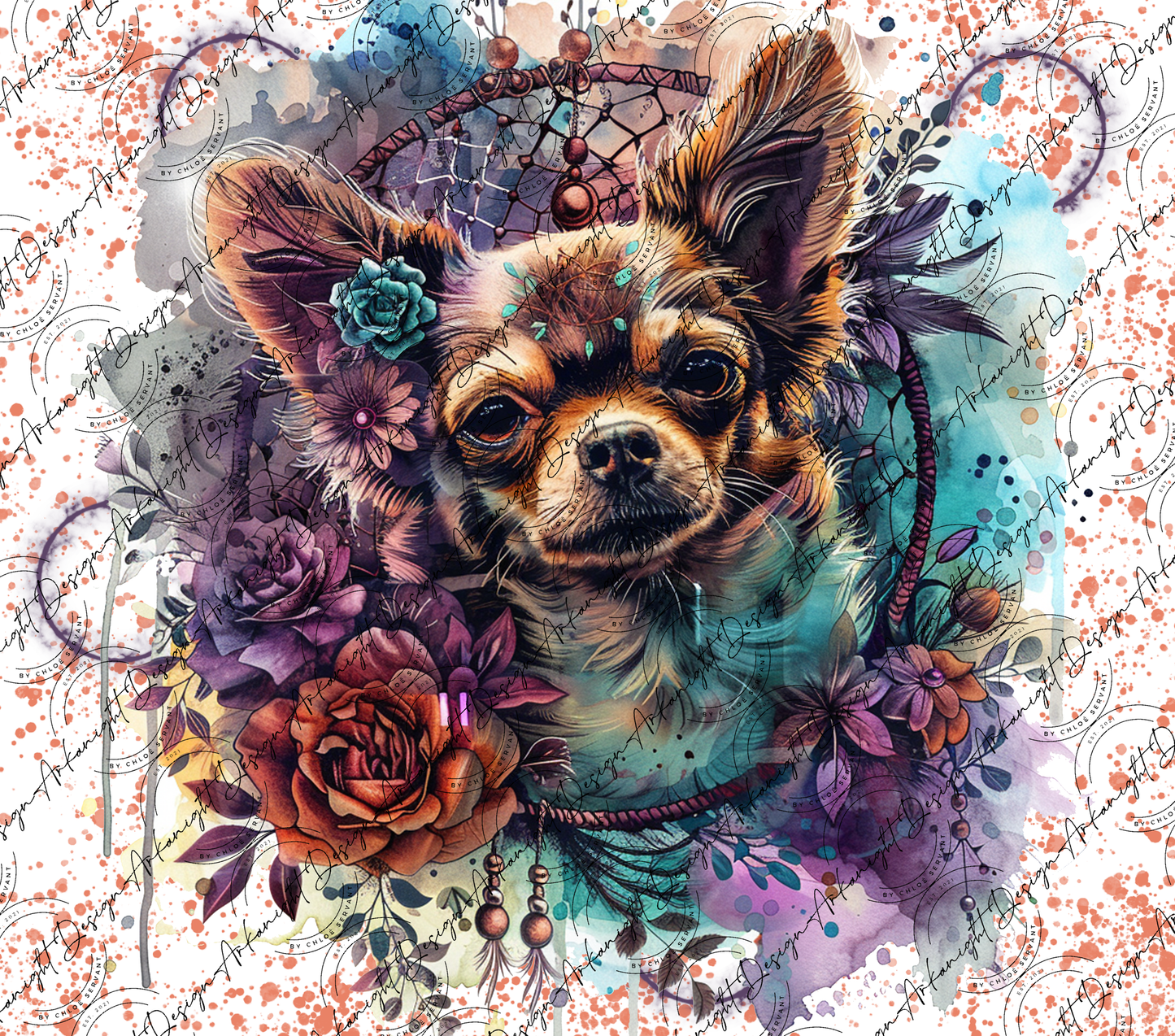 Impression - Watercolor Boho Brown & Fire Chihuahua-02