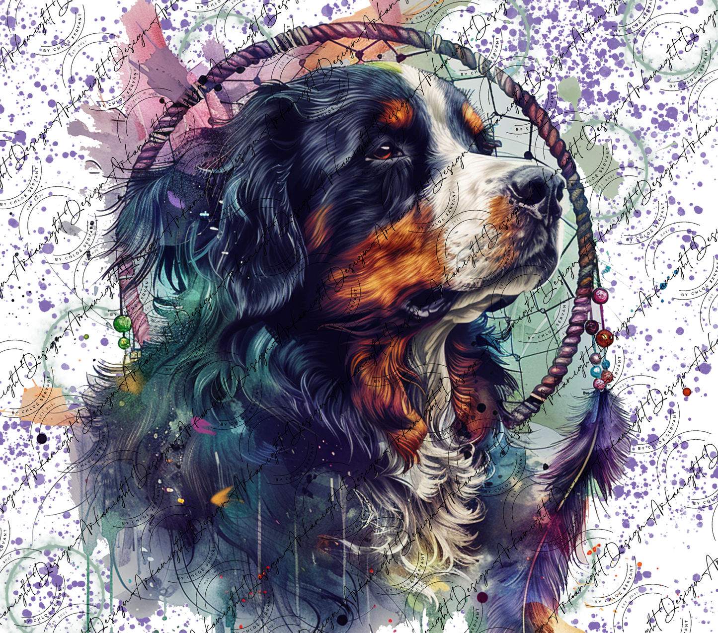 Watercolor Boho Bernese Mountain