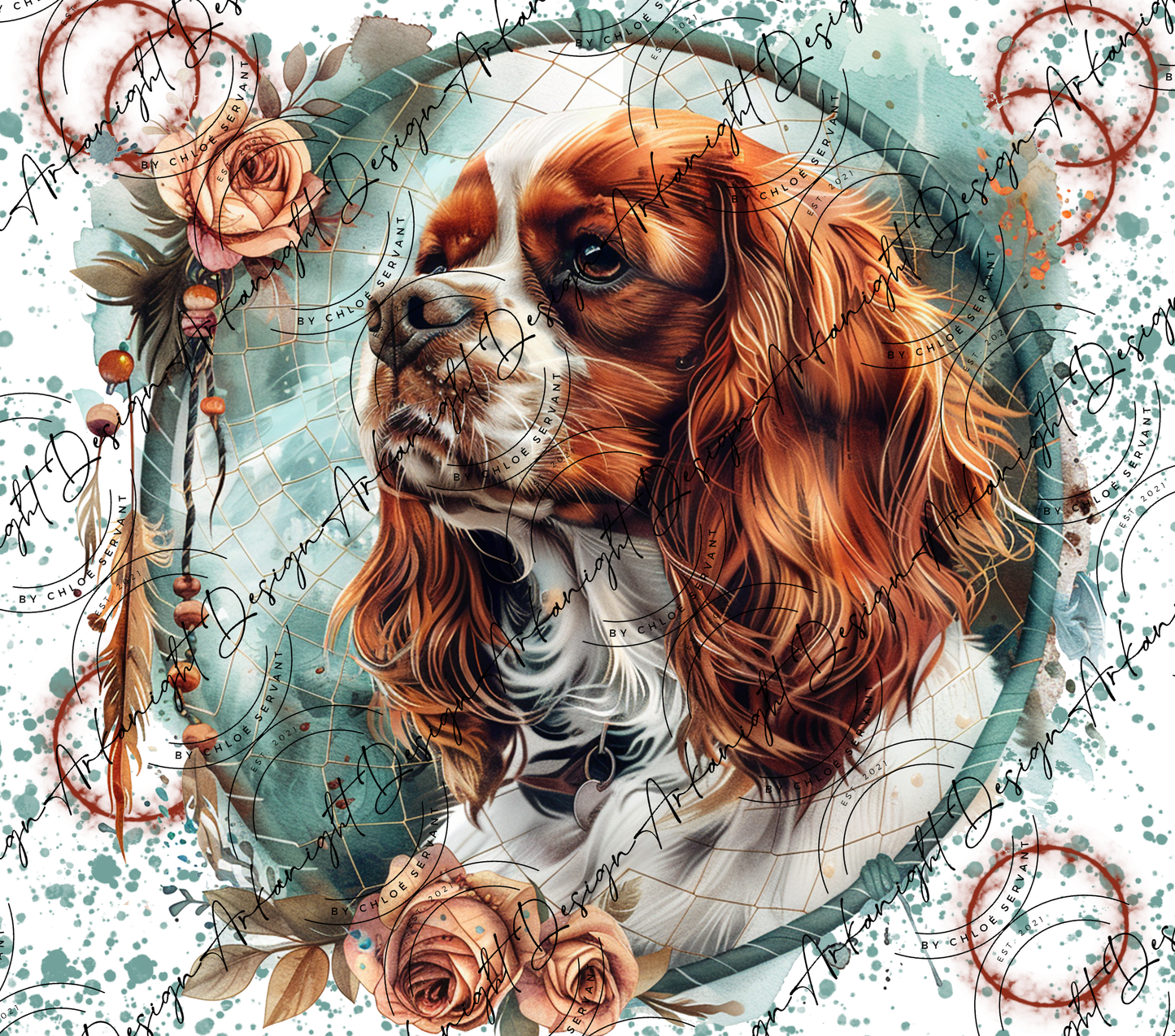 Impression - Watercolor Boho Red Cavalier King Charles