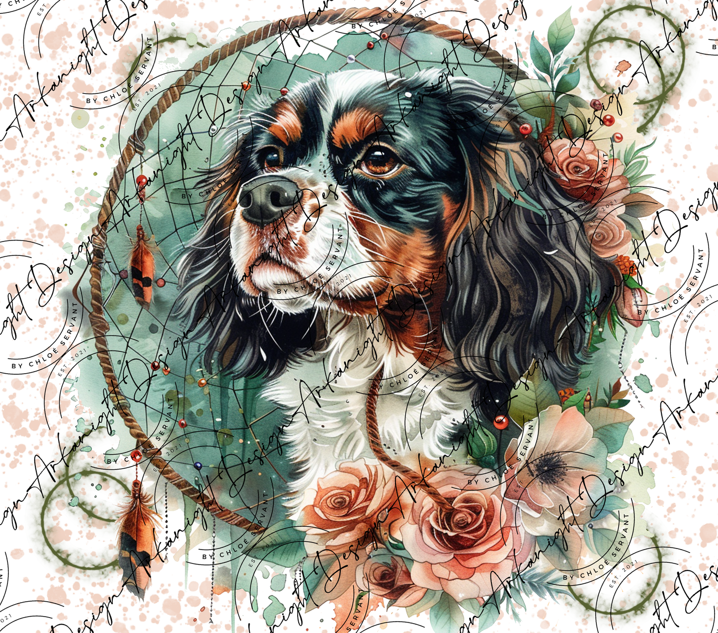 Impression - Watercolor Boho Tricolor Cavalier King Charles