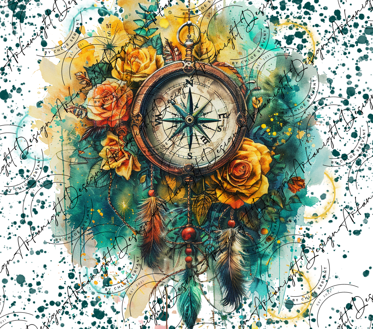 Watercolor Boho Compass