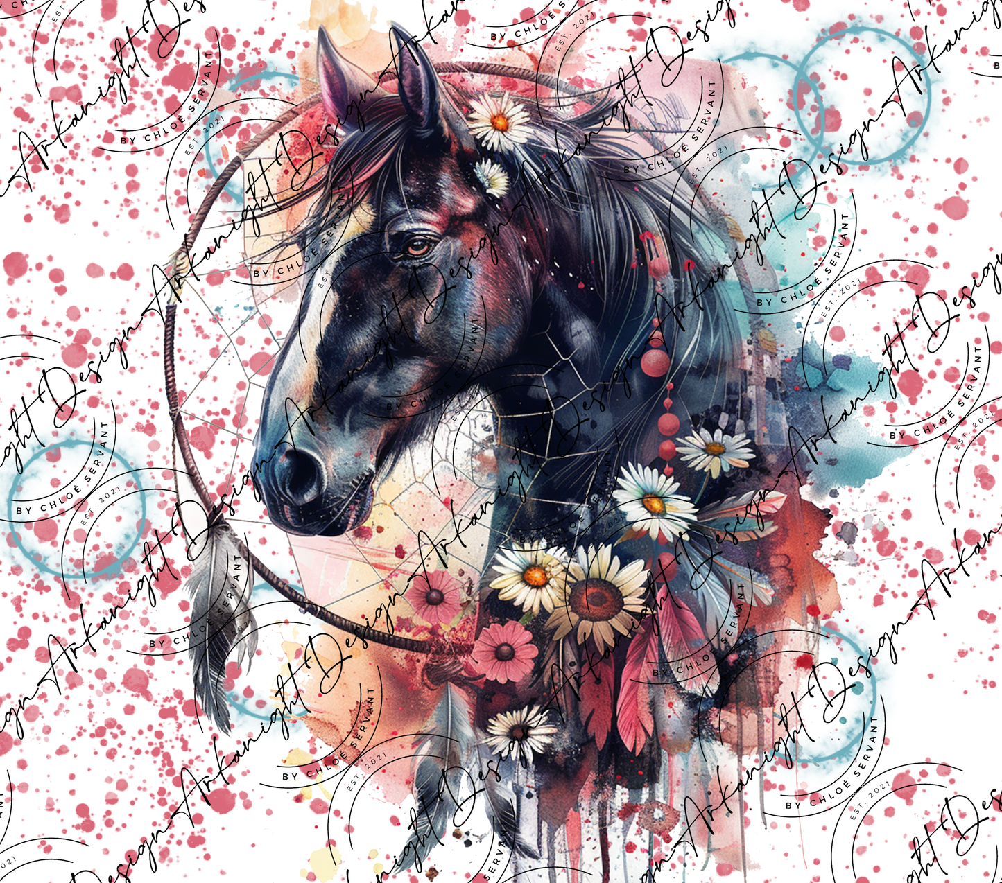 Watercolor Boho Black Horse