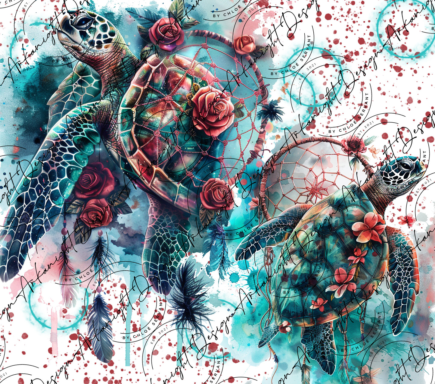 Watercolor Boho Sea Turtle