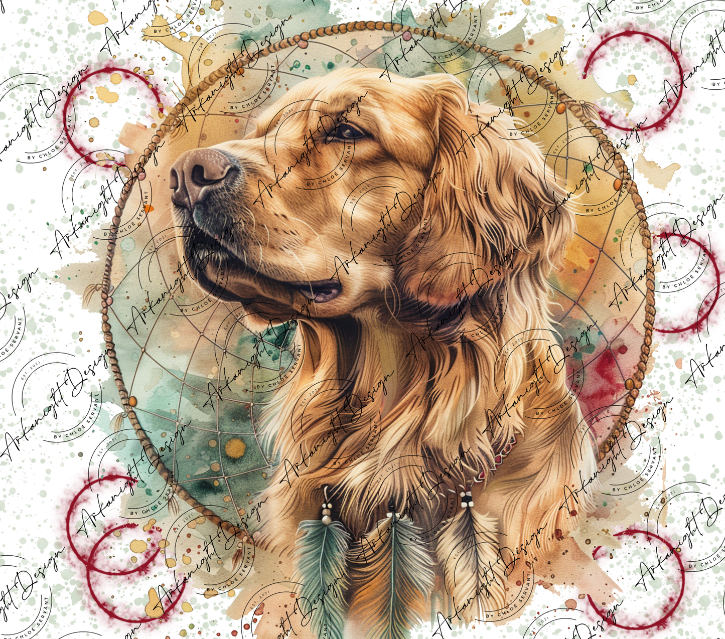 Impression - Watercolor Boho Blond Golden Retriever