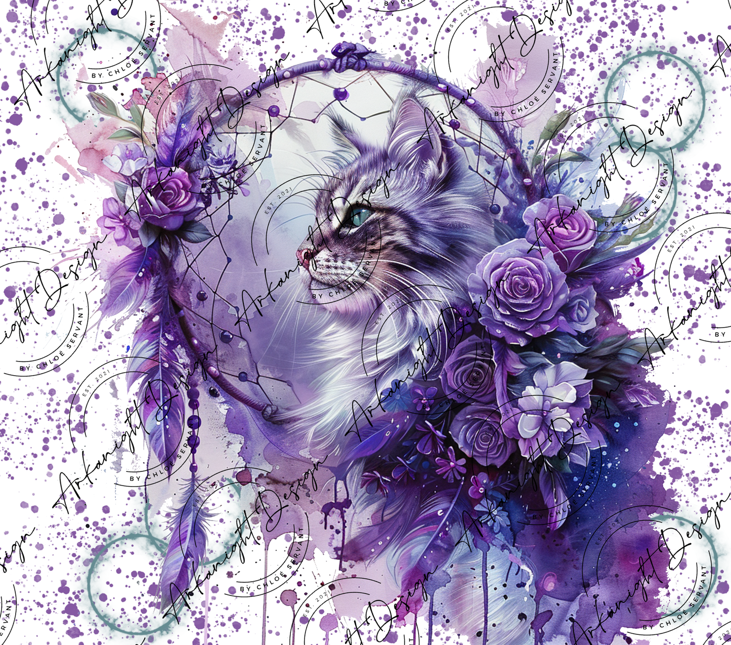 Numérique -  Watercolor Boho Purple Cat