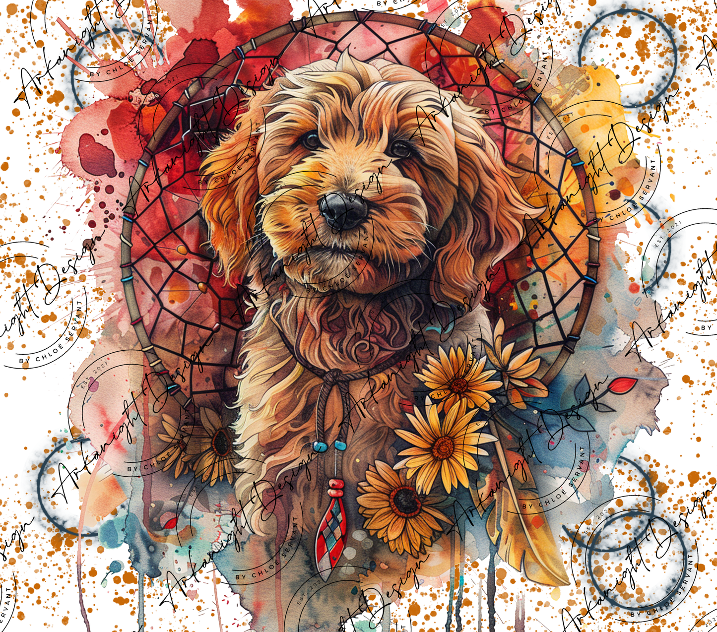 Numérique -  Watercolor Boho Goldendoodle