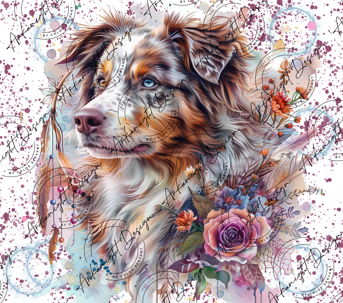 Numérique -  Watercolor Boho Red Merle Australian Shepherd