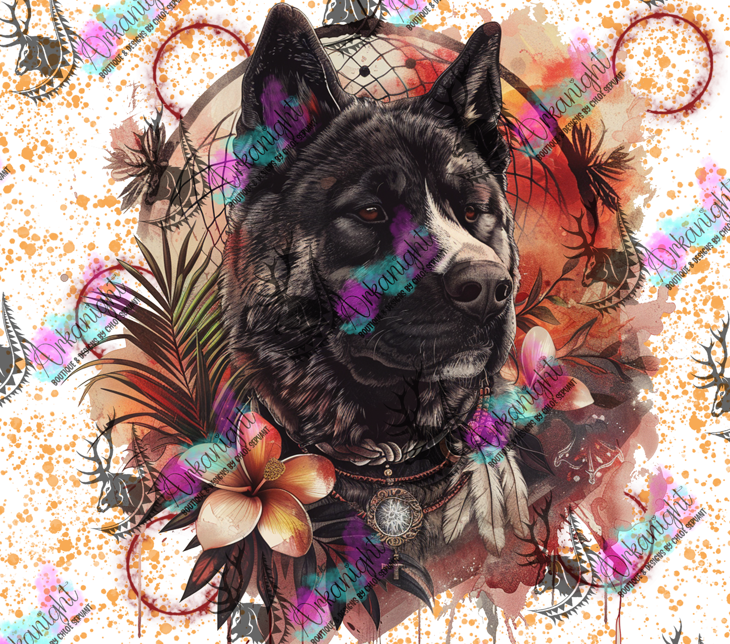 Impression - Watercolor Boho American Akita - 03