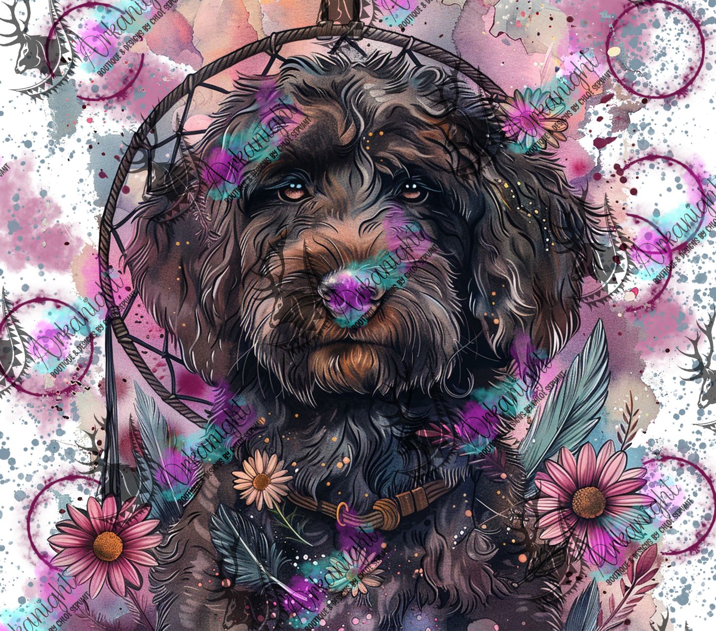 Numérique -  Watercolor Boho Dark Brown Poodle