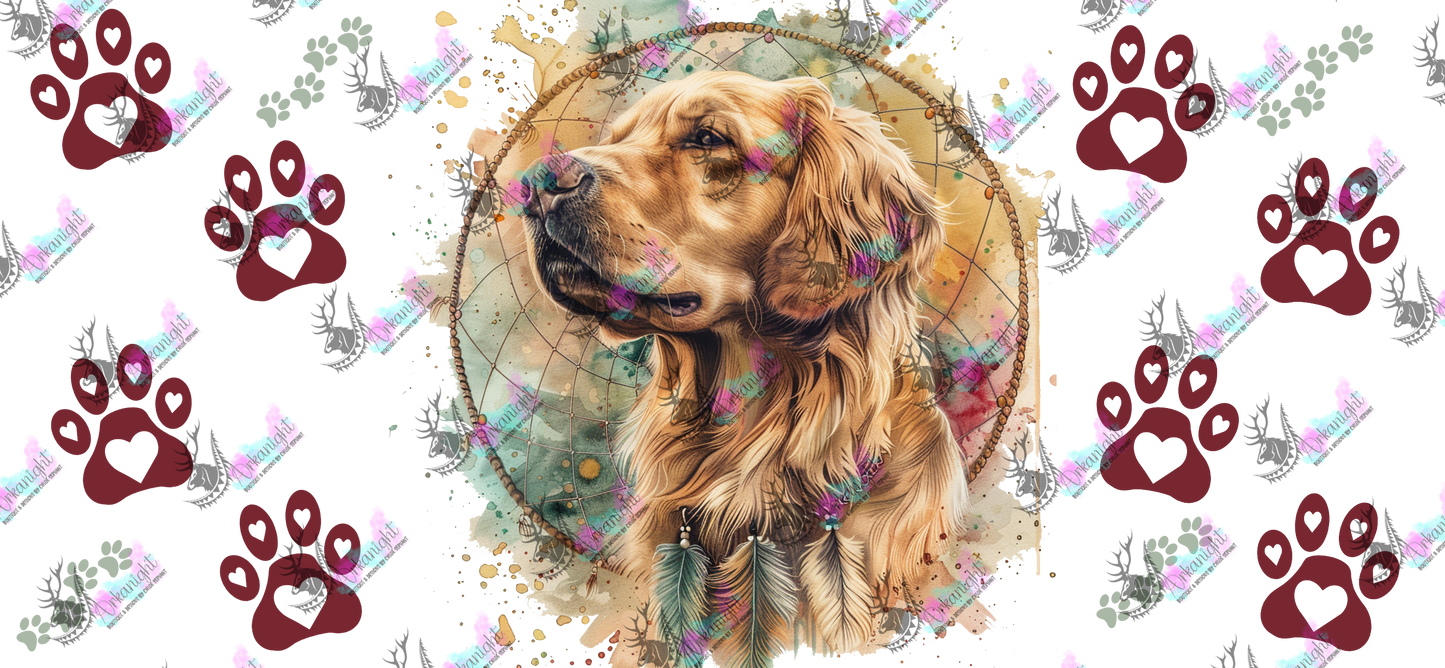 0261 -UV DTF- 16 oz libbey glass - Watercolor Boho Golden Retriever