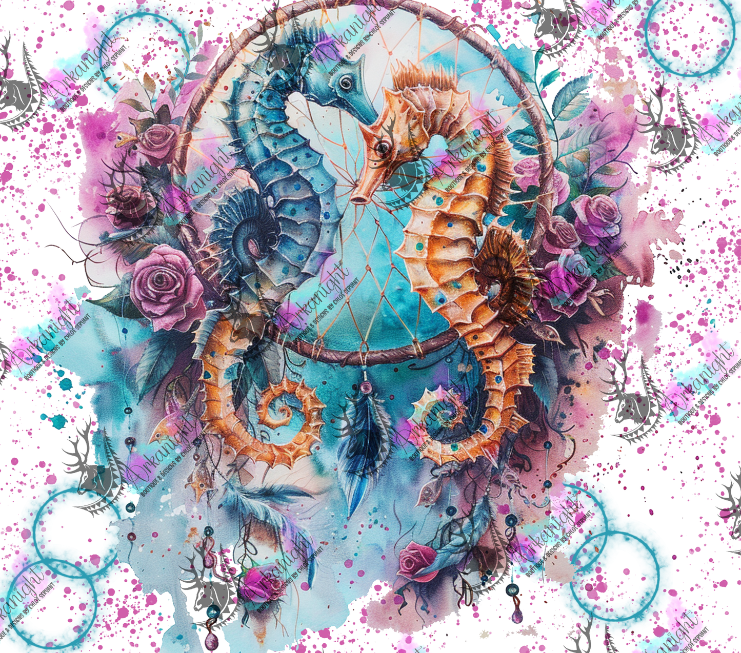 Numérique -  Watercolor Boho Seahorses