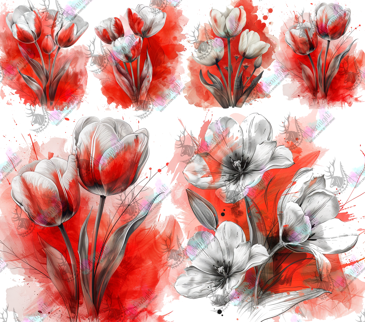 Numérique -  Watercolor Red Tulip