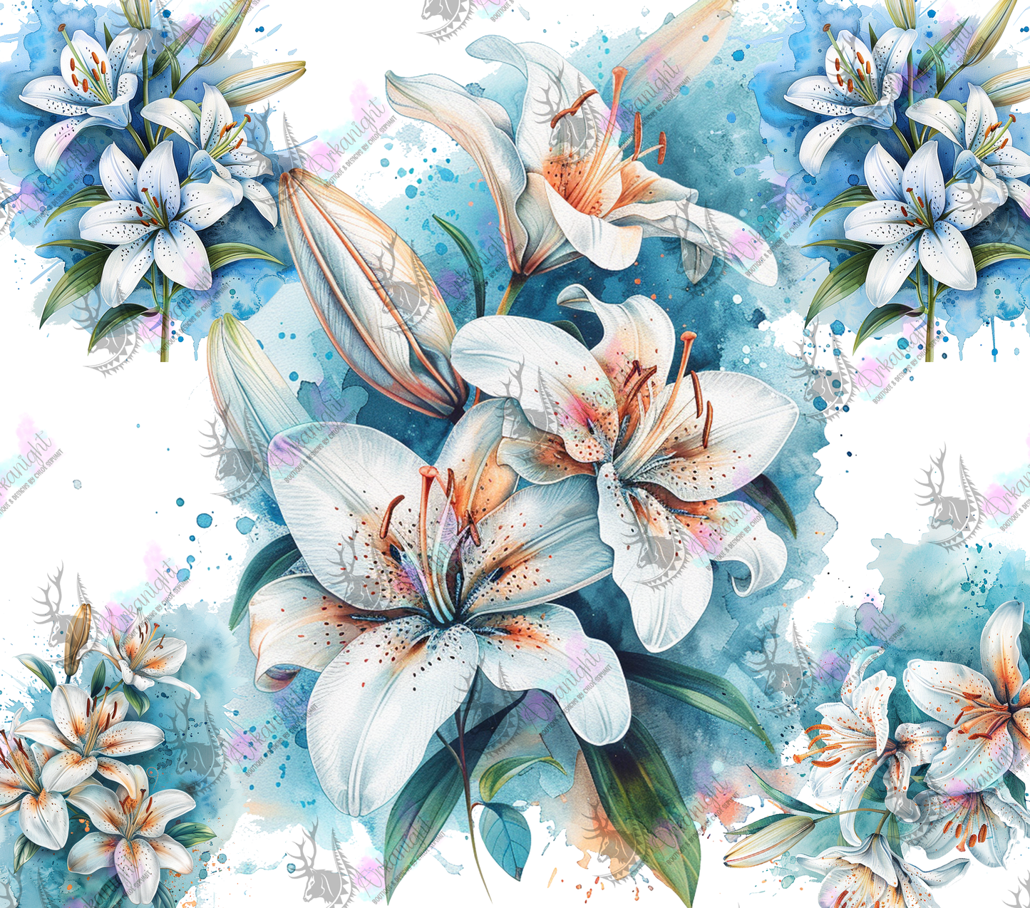 Numérique - Watercolor White Tiger's Lilies