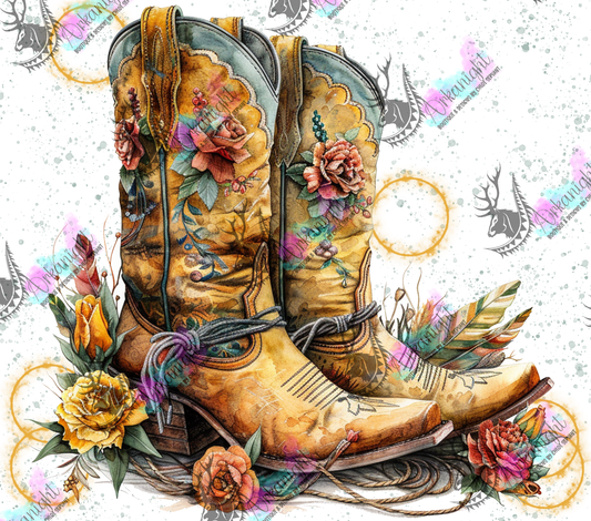 Impression - Watercolor  Cowgirl Boots - Yellow