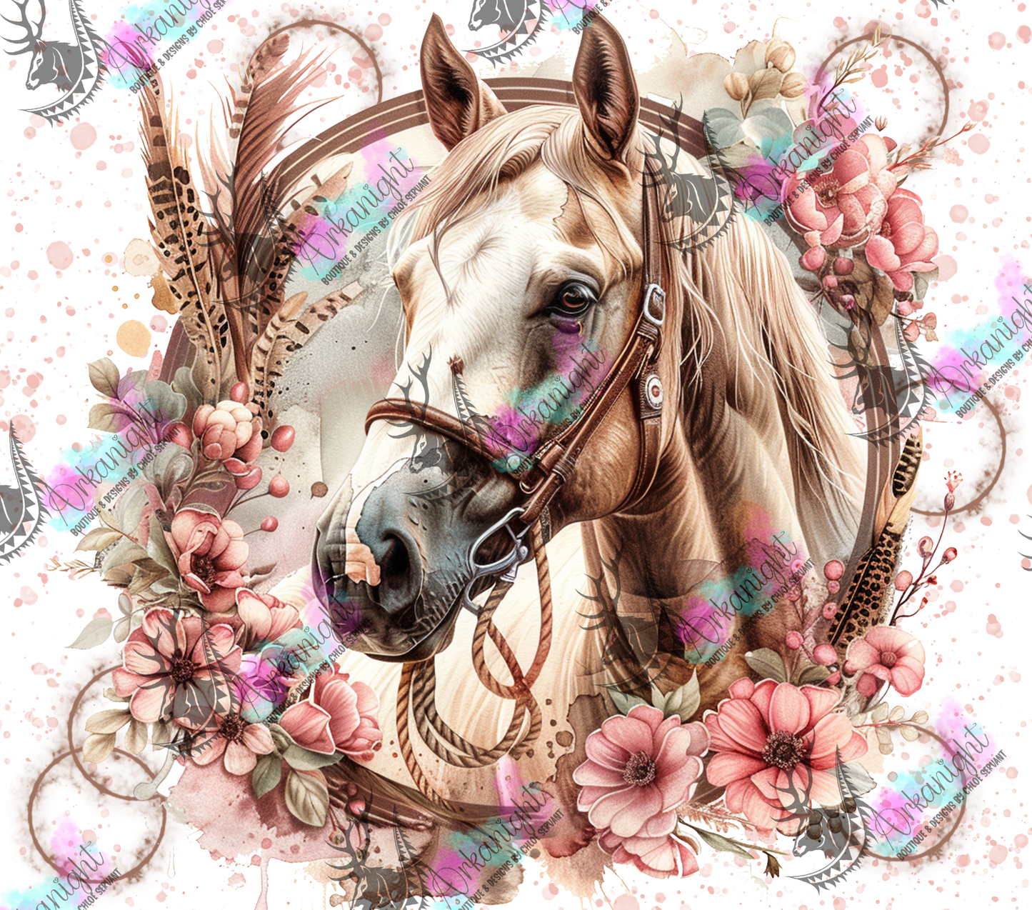 Numérique - Watercolor Boho Palomino Horse - Pink