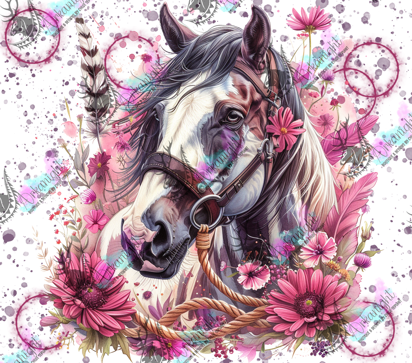 Numérique - Watercolor Boho Paint Horse - Pink - 03