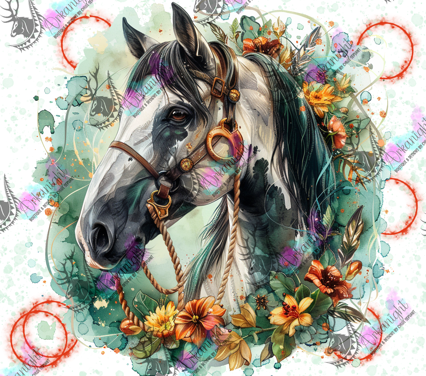 Numérique - Watercolor Boho Paint Horse - Green - 02