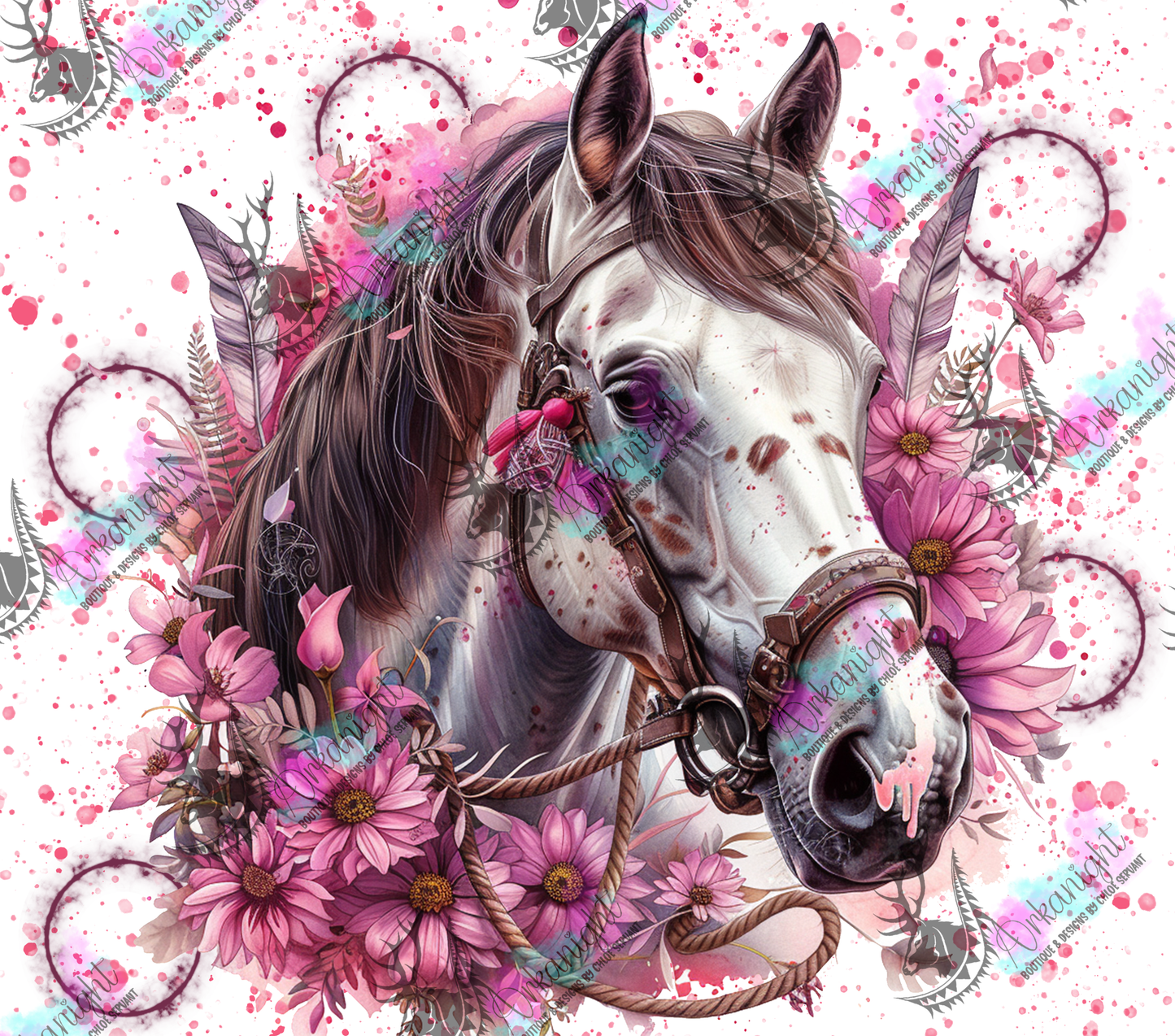 Numérique - Watercolor Boho Paint Horse - Pink - 01