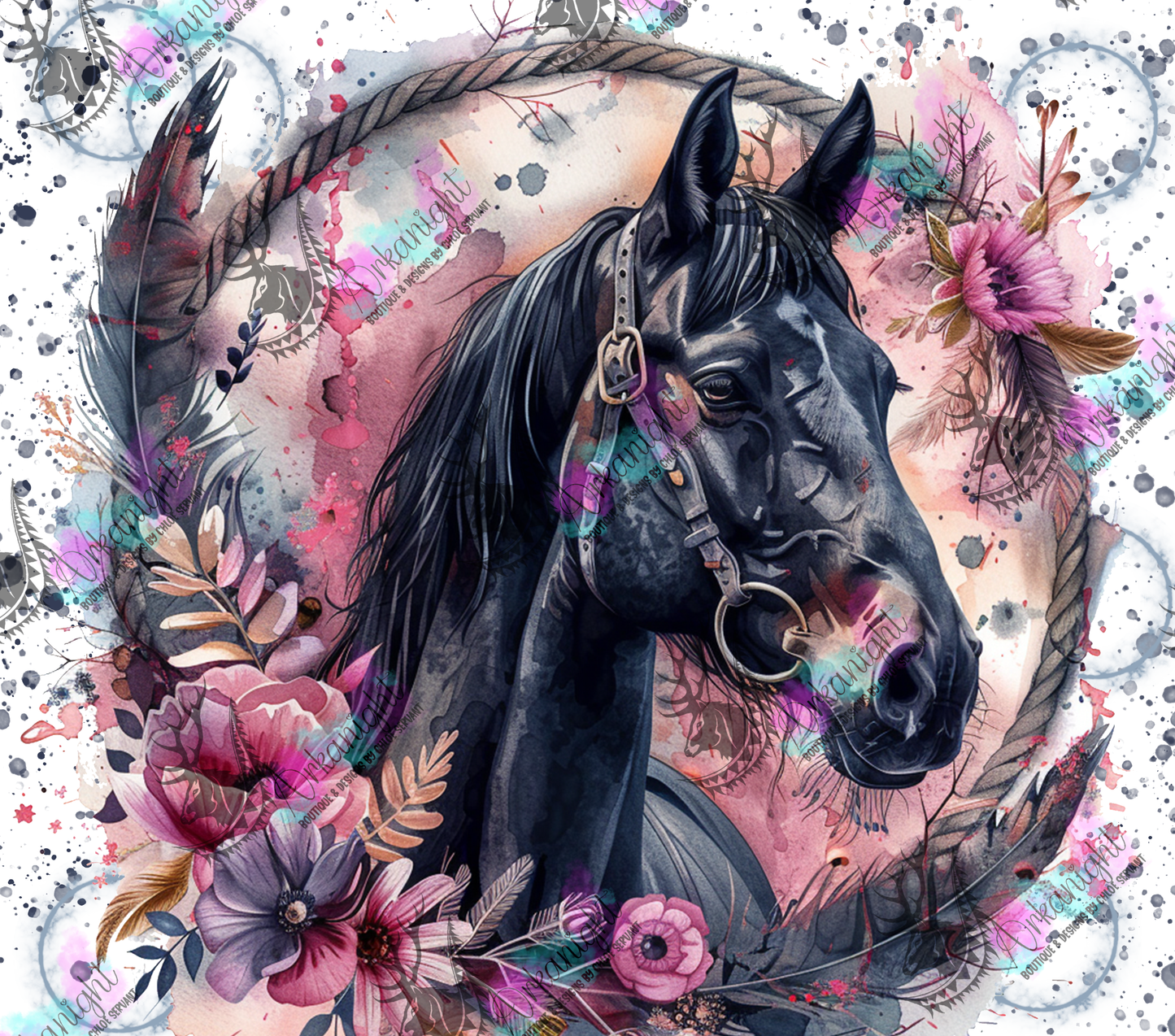 Numérique - Watercolor Boho Brown Horse - Pink