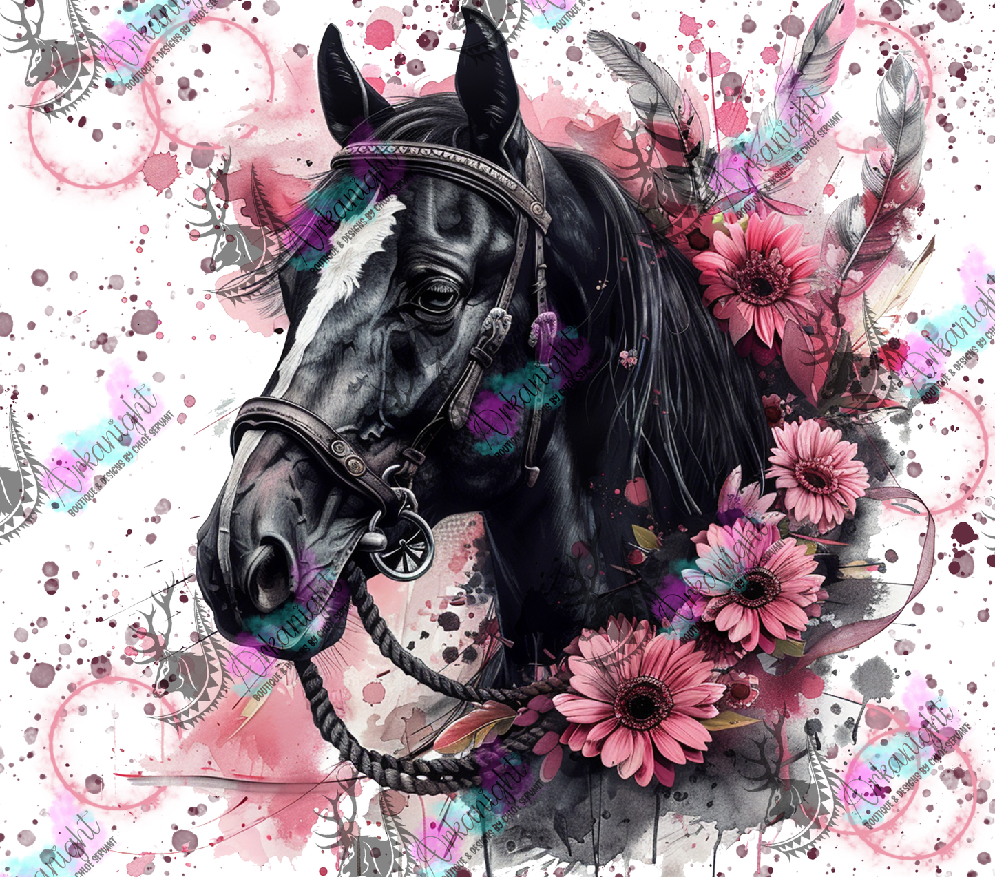 Impression - Watercolor  Black Horse - Rose - 2.0