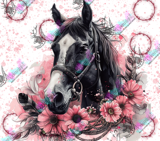 Impression - Watercolor  Black Horse - Rose