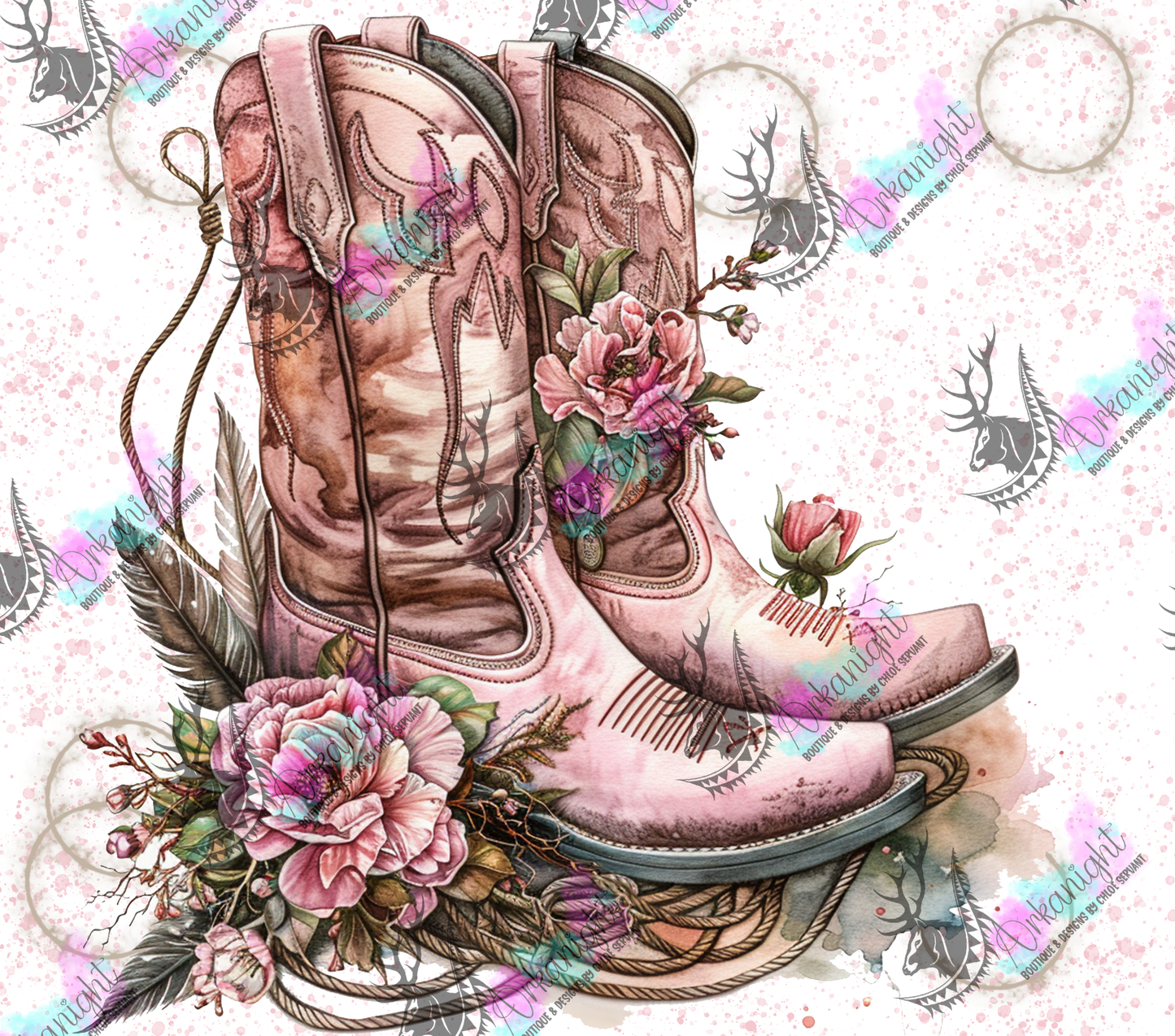 Impression - Watercolor Cowgirl Boots - Pink