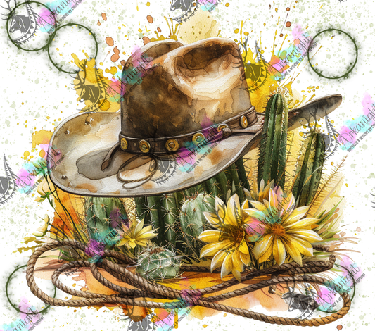 Impression - Watercolor Cowgirl Hat & Cactus - Yellow