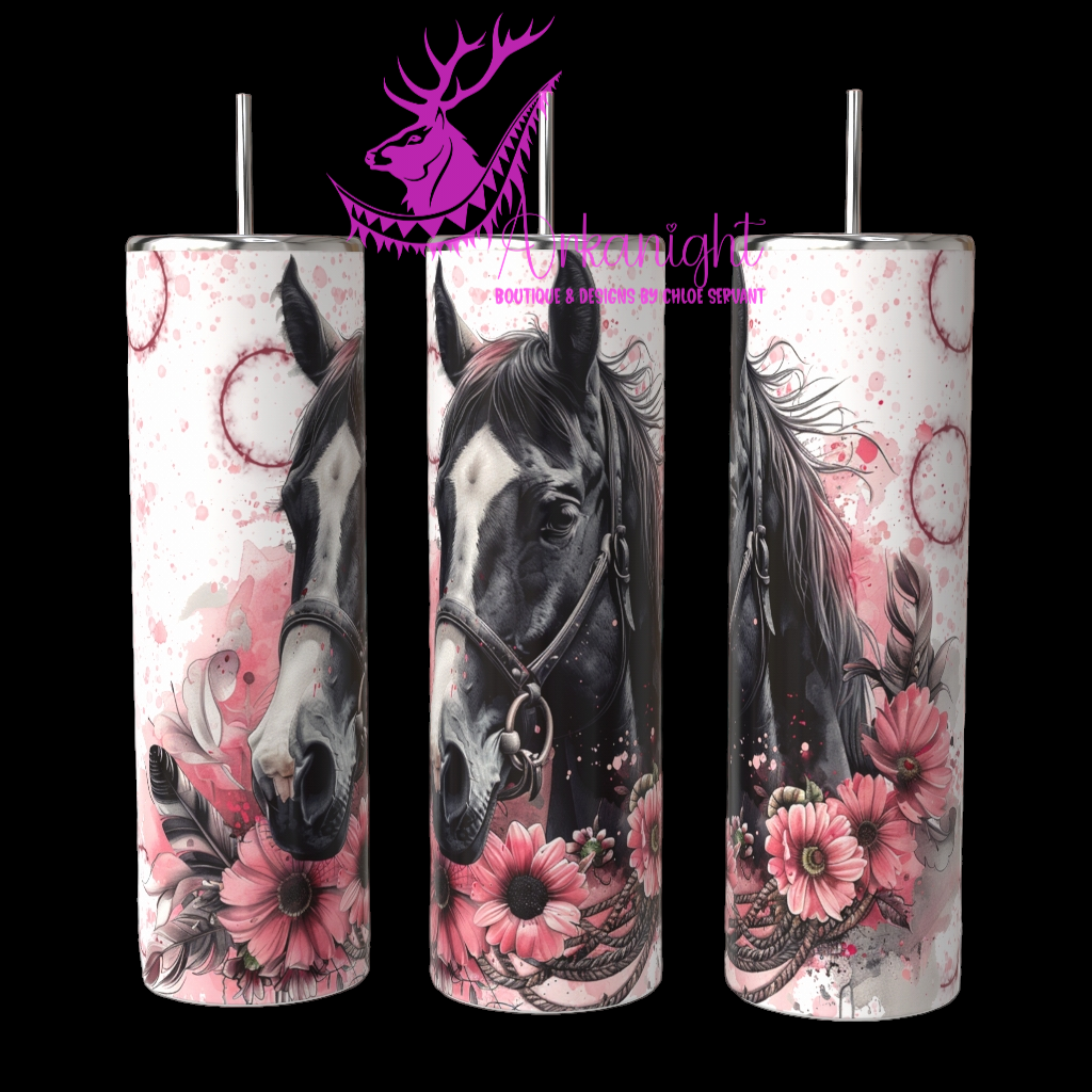 Numérique - Watercolor Boho Black Horse - Pink - 02