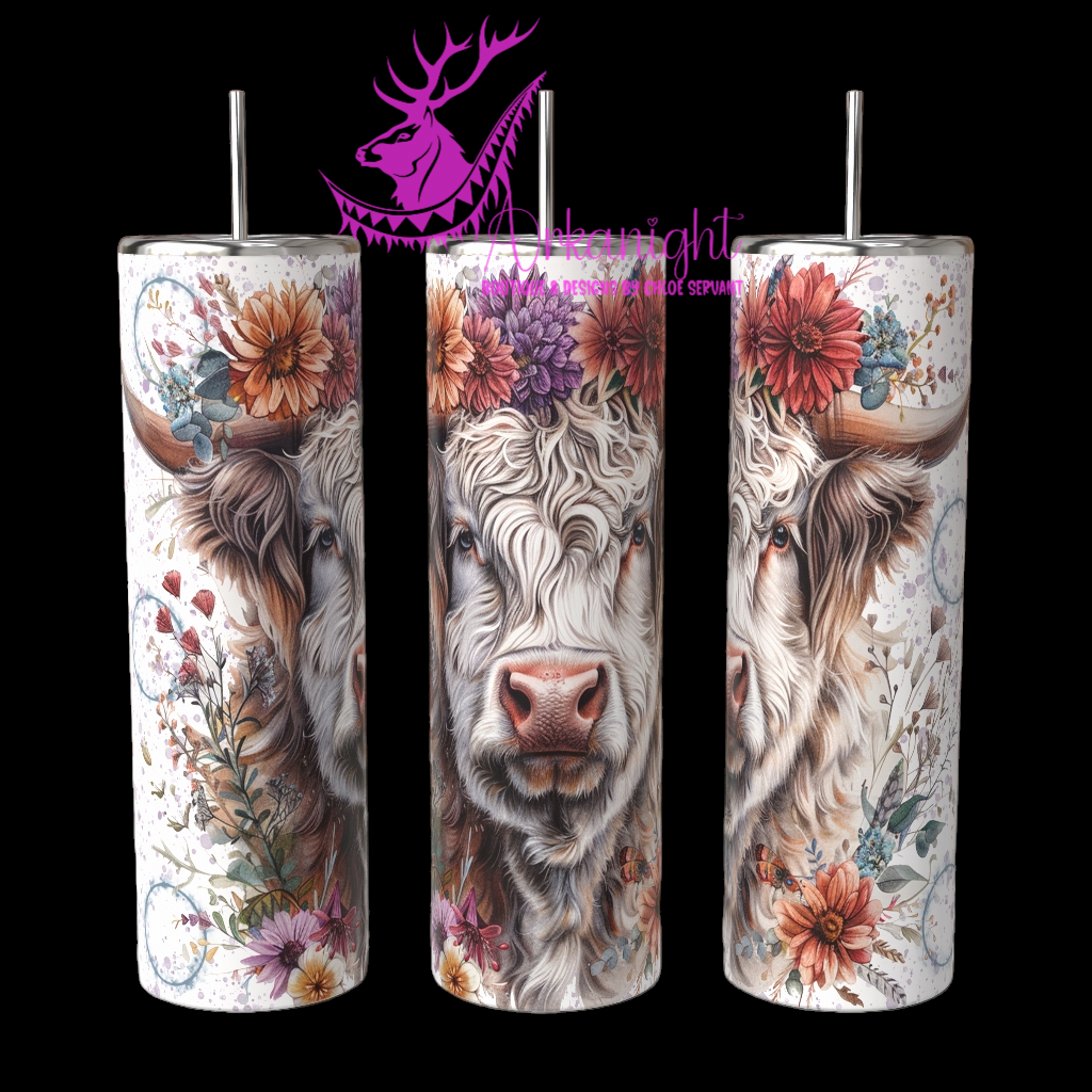 Gourde sur commande - Watercolor Boho White Highland Cow