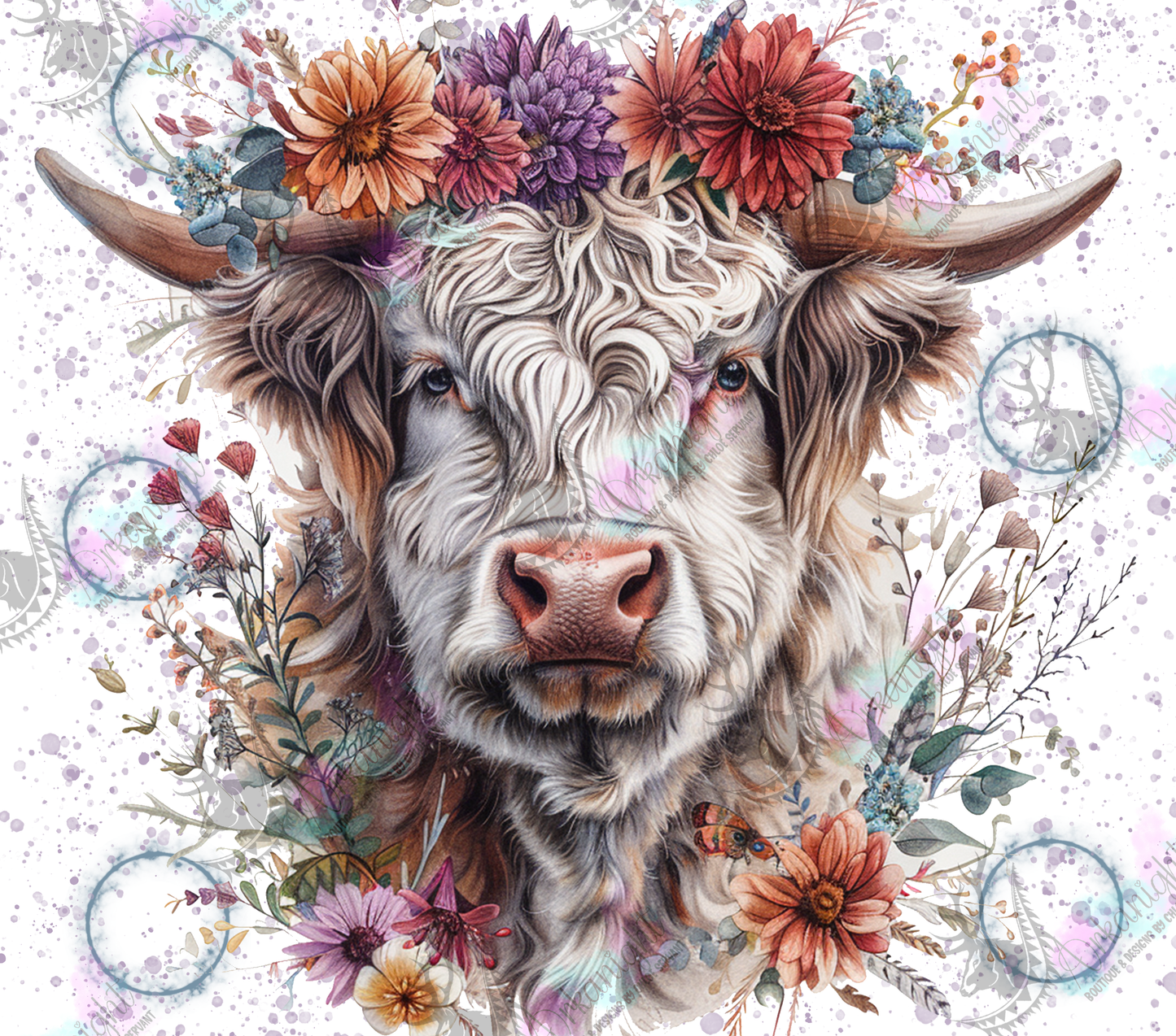 Impression - Watercolor boho White Highland Cow