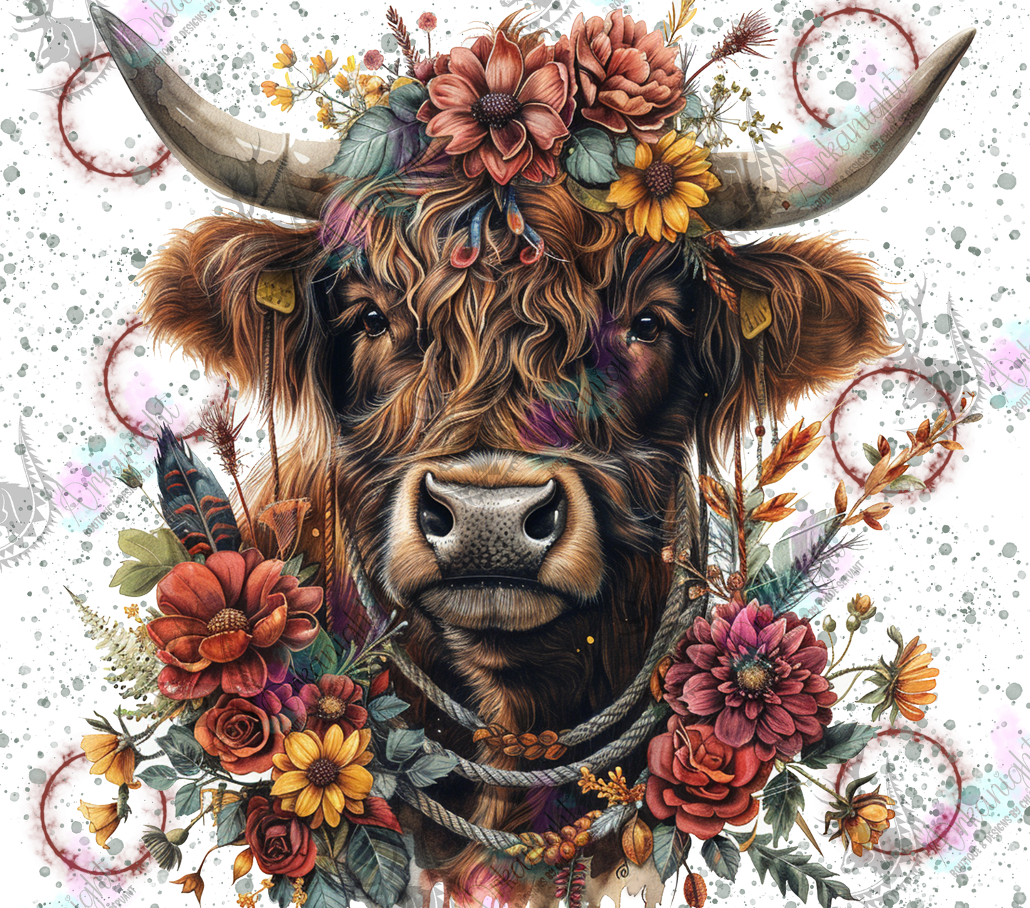 Numérique - Watercolor Boho Brown Highland Cow