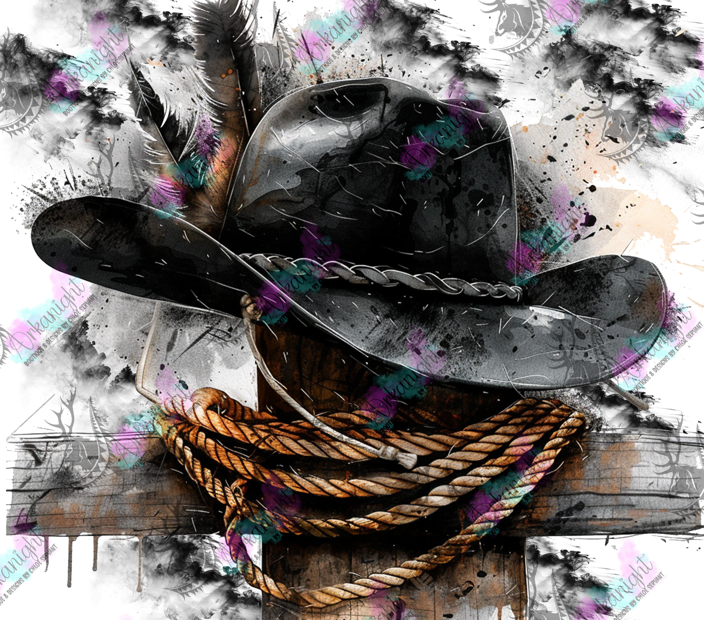 Numérique - Black Cowboy hat on a fence