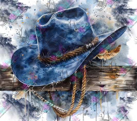 Impression - Blue Cowboy hat on a fence