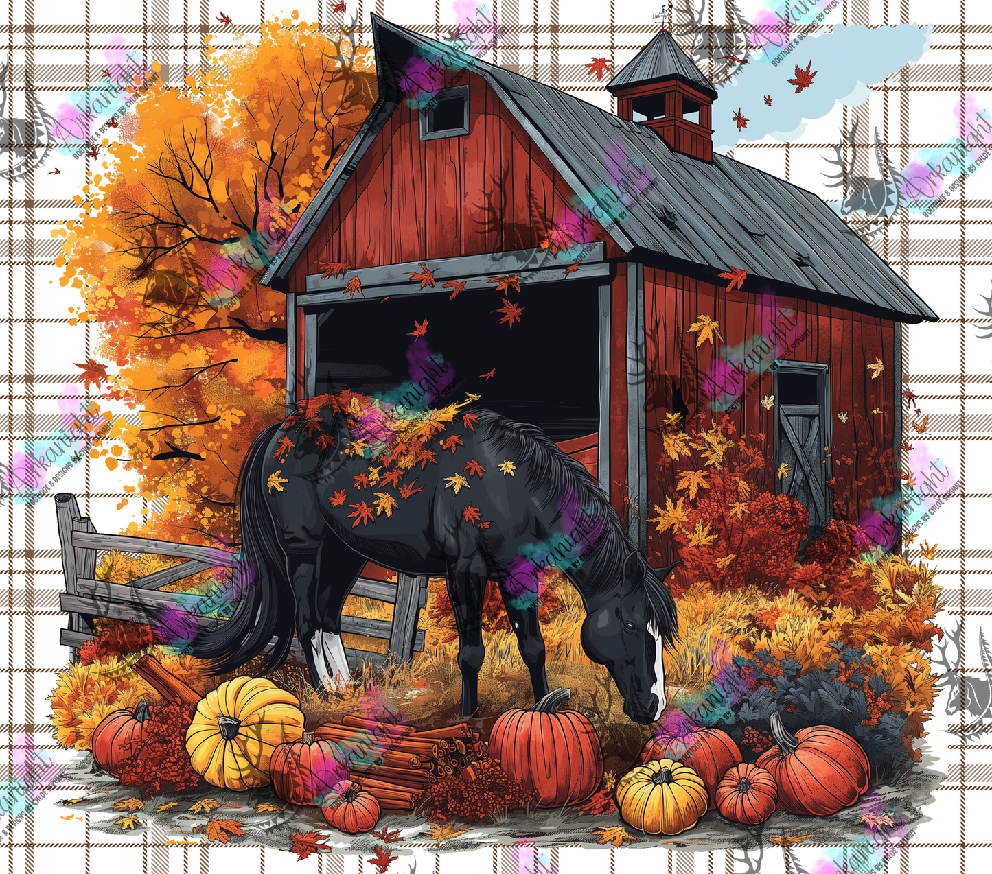 Numérique - Autumn 2024 - Autumn Black Horse and Barn