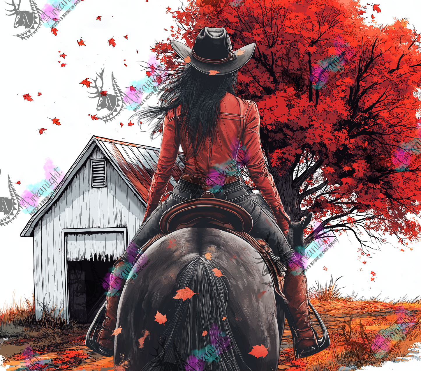 Numérique - Autumn 2024 - Collection Autumn at the Ranch - Black Hair Cowgirl & Black Horse