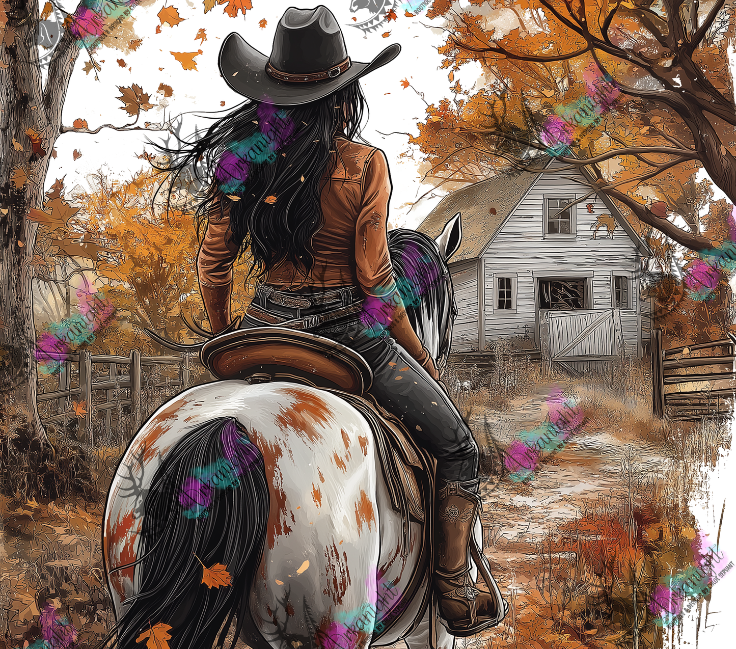 Numérique - Autumn 2024 - Collection Autumn at the Ranch - Black Hair Cowgirl and Paint Horse - 01