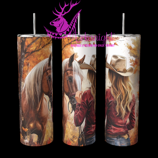 Gourde sur commande - Autumn 2024 - Collection Autumn at the Ranch - Blond Cowgirl & Palomino Gold Horse