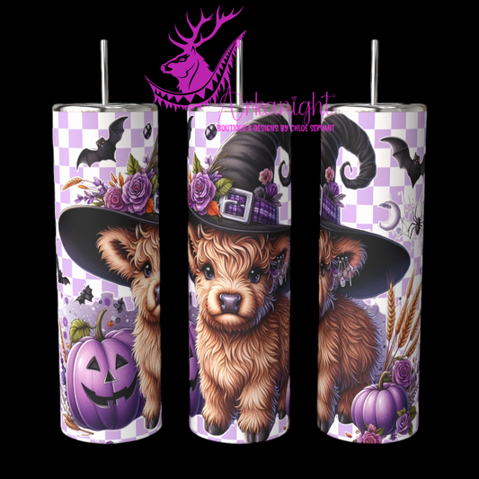 Gourde sur commande - Autumn 2024  - Cute Purple chekered Halloween highland cow