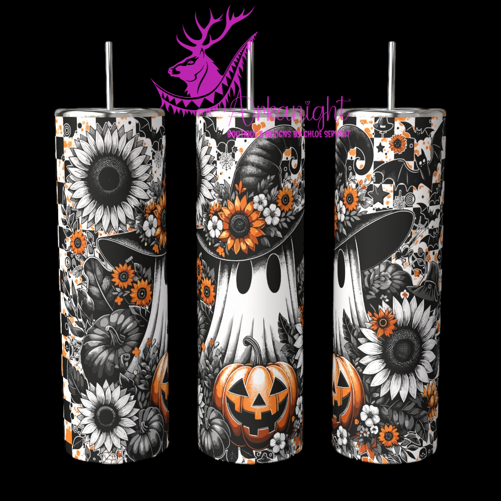 Gourde sur commande - Autumn 2024  - Cute Chekered ghost and pumpkin