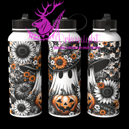 Bouteille d'eau sur commande  - Black Chekered Ghost & Pumpkin