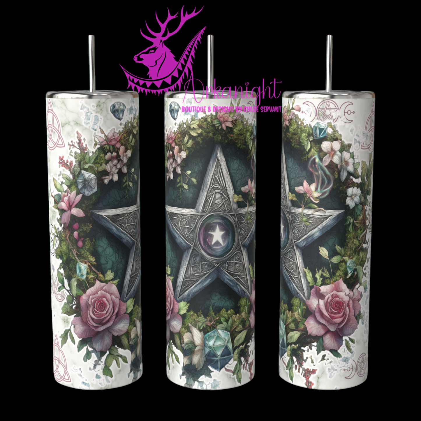 Gourde sur commande - Autumn 2024 - Old Rose & Moss Witchy Pentagram