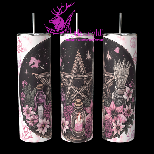 Gourde sur commande - Autumn 2024 - Pink Witchy Pentagram