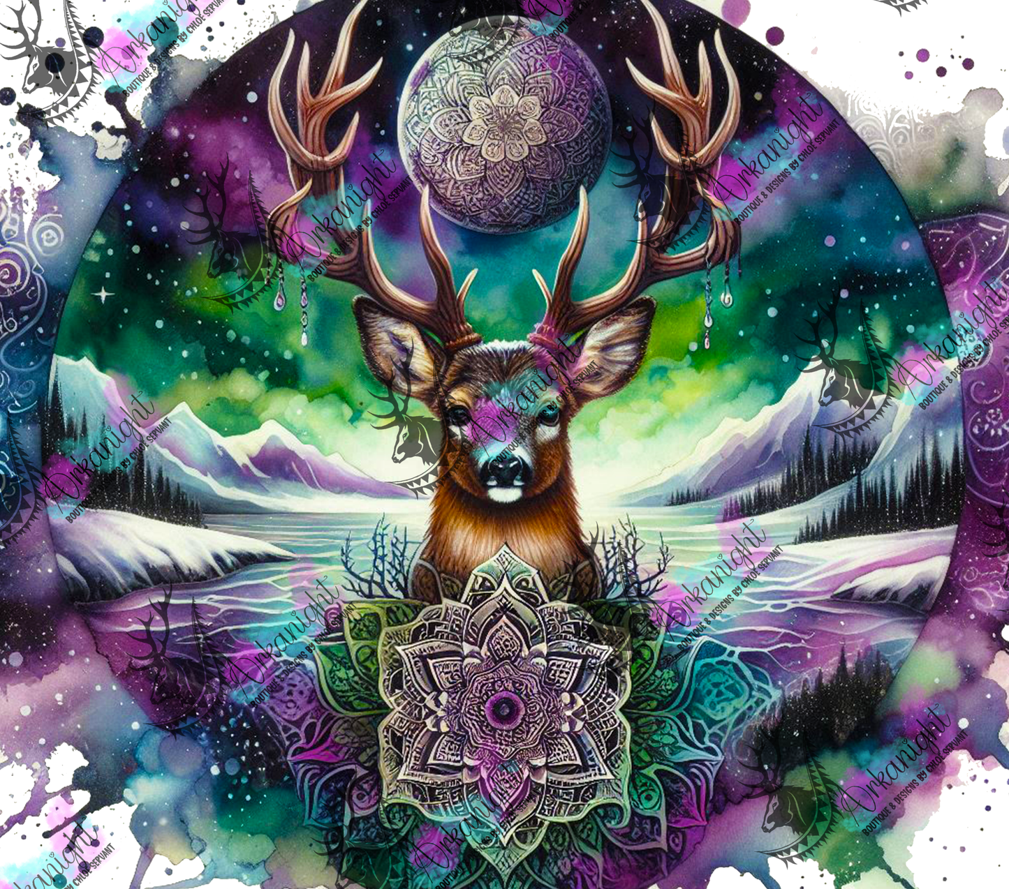 Numérique - Collection Hiver 2024 - Green & Purple Boho Winter Deer - 01