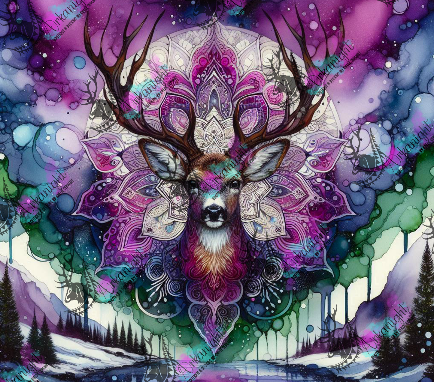 Numérique - Collection Hiver 2024 - Green & Purple Boho Winter Deer - 02