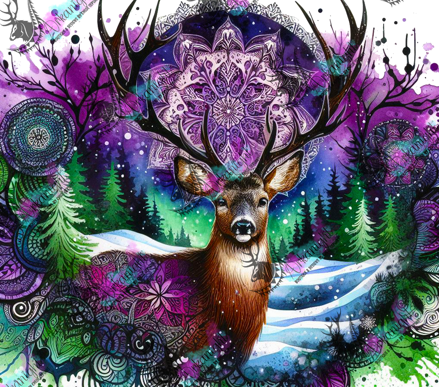 Numérique - Collection Hiver 2024 - Green & Purple Boho Winter Deer - 03