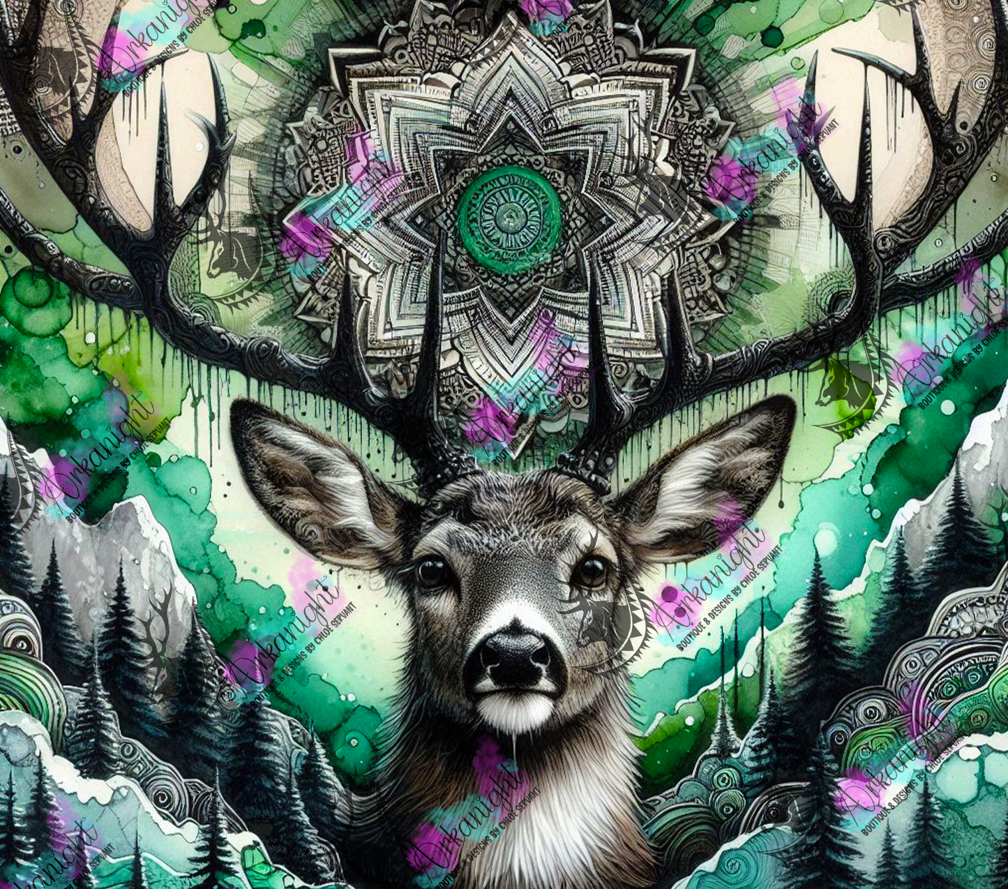 Numérique - Collection Hiver 2024 -Green Boho Winter Deer  - 01